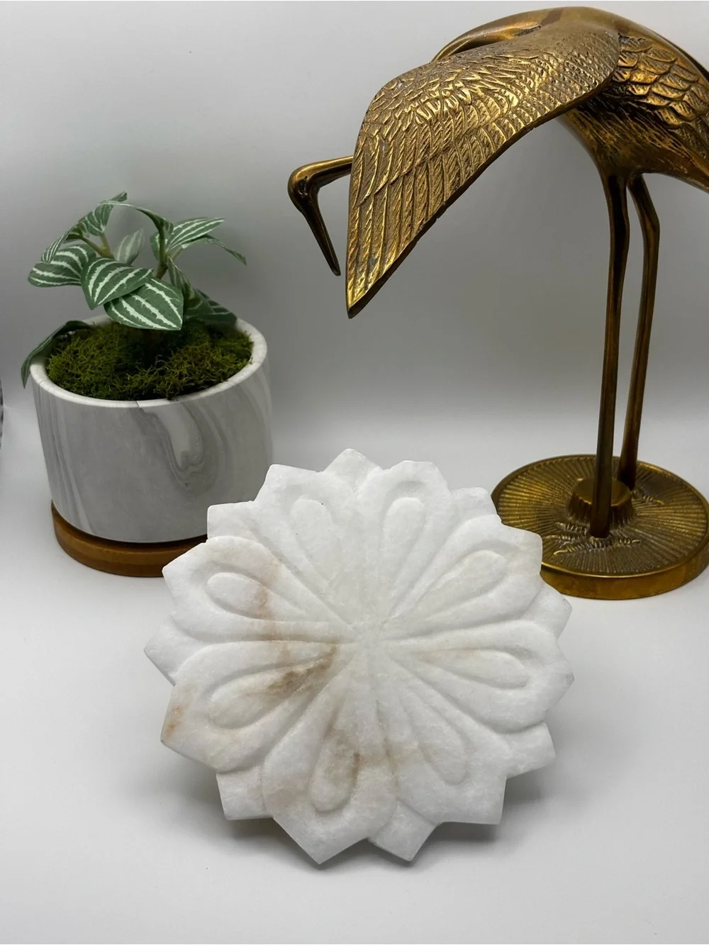 Lotus Flower White Carved Marble Soap Dish Unbranded